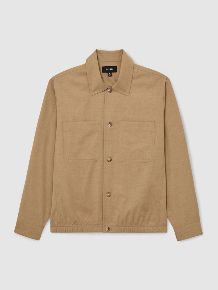 Reiss Camel Brown Penge Brushed Twin-Pocket Overshirt with Wool - Image 2 of 7 Reiss Camel Brown Penge Brushed Twin-Pocket Overshirt with Wool - Image 2 of 7