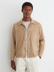 Reiss Camel Brown Penge Brushed Twin-Pocket Overshirt with Wool - Image 3 of 7