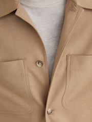 Reiss Camel Brown Penge Brushed Twin-Pocket Overshirt with Wool - Image 4 of 7