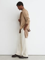 Reiss Camel Brown Penge Brushed Twin-Pocket Overshirt with Wool - Image 6 of 7