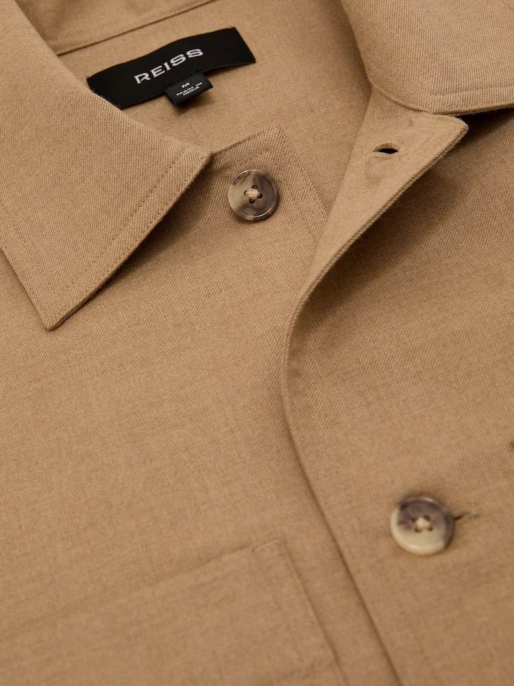 Reiss Camel Brown Penge Brushed Twin-Pocket Overshirt with Wool - Image 7 of 7 Reiss Camel Brown Penge Brushed Twin-Pocket Overshirt with Wool - Image 7 of 7