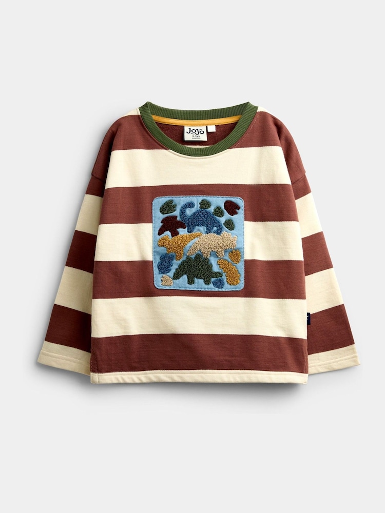 JoJo Maman Bébé Mid Brown Dino Appliqué Top - Image 1 of 4 JoJo Maman Bébé Mid Brown Dino Appliqué Top - Image 1 of 4