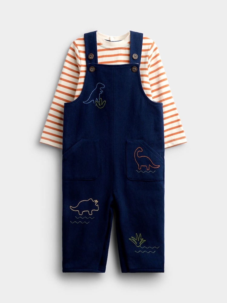 JoJo Maman Bébé Dino Stab Stitch išsiuvinėtas Dungaree rinkinys - 1 paveikslėlis iš 6 JoJo Maman Bébé Dino Stab Stitch išsiuvinėtas Dungaree rinkinys - 1 paveikslėlis iš 6