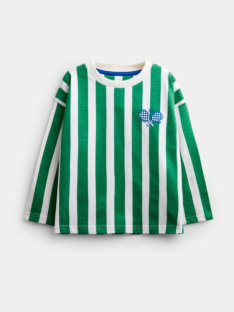 Jojo Maman Bébé Bright Green Pickleball Badge Striped Long Sleeve Top - Image 1 of 4 Jojo Maman Bébé Bright Green Pickleball Badge Striped Long Sleeve Top - Image 1 of 4