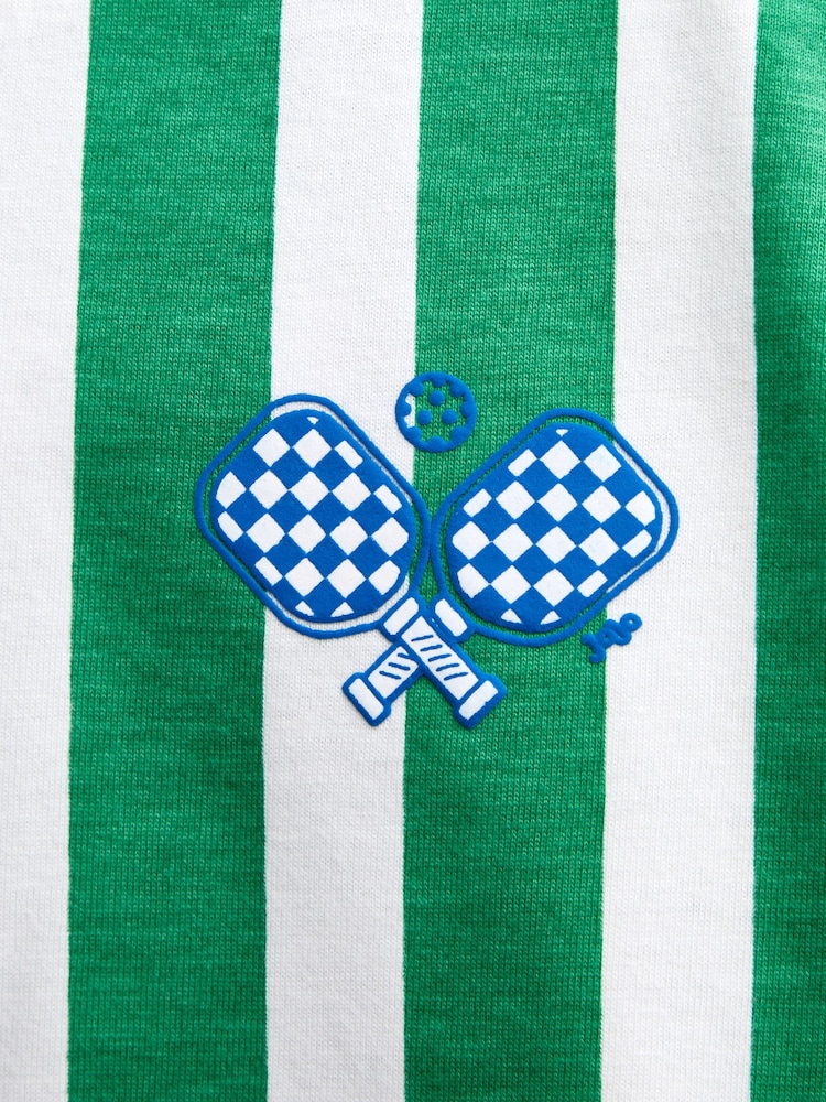 Jojo Maman Bébé Bright Green Pickleball Badge Striped Long Sleeve Top - Image 4 of 4 Jojo Maman Bébé Bright Green Pickleball Badge Striped Long Sleeve Top - Image 4 of 4