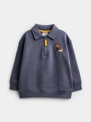 Jojo Maman Bébé Blue Panda Embroidered Half Zip Sweatshirt - Image 1 of 4