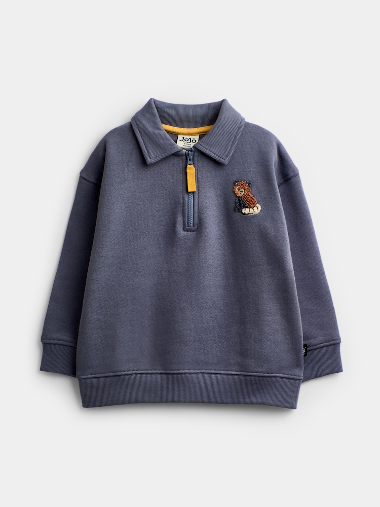Jojo Maman Bébé Blue Panda Embroidered Half Zip Sweatshirt - Image 1 of 4 Jojo Maman Bébé Blue Panda Embroidered Half Zip Sweatshirt - Image 1 of 4