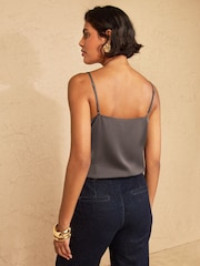 Love & Roses Grey Lace Trim Satin V-Neck Camisole - Image 4 of 4