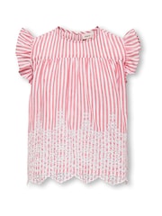ONLY KIDS Red White Stripe Emroidery Anglais Frill Top - Image 4 of 6