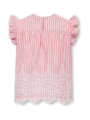 ONLY KIDS Red White Stripe Emroidery Anglais Frill Top - Image 5 of 6