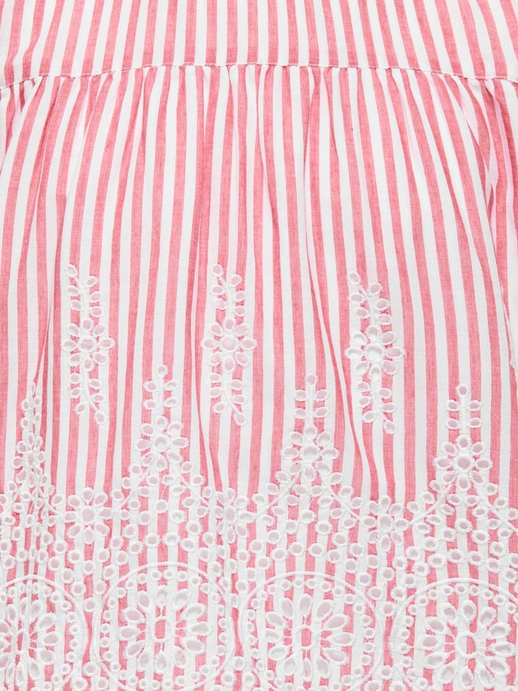 ONLY KIDS Red White Stripe Emroidery Anglais Frill Top - Image 6 of 6