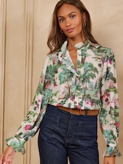 Love & Roses Ruffle Front Long Sleeve Blouse - Attēls 1 no 5