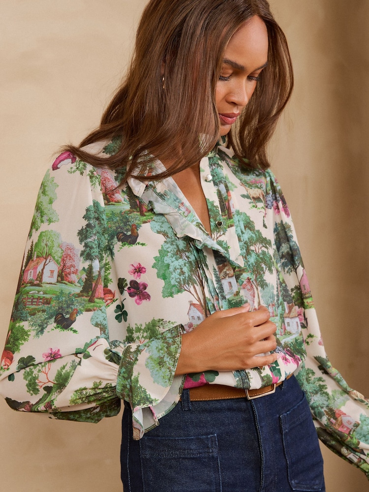 Love & Roses Ruffle Front Long Sleeve Blouse - Attēls 2 no 5