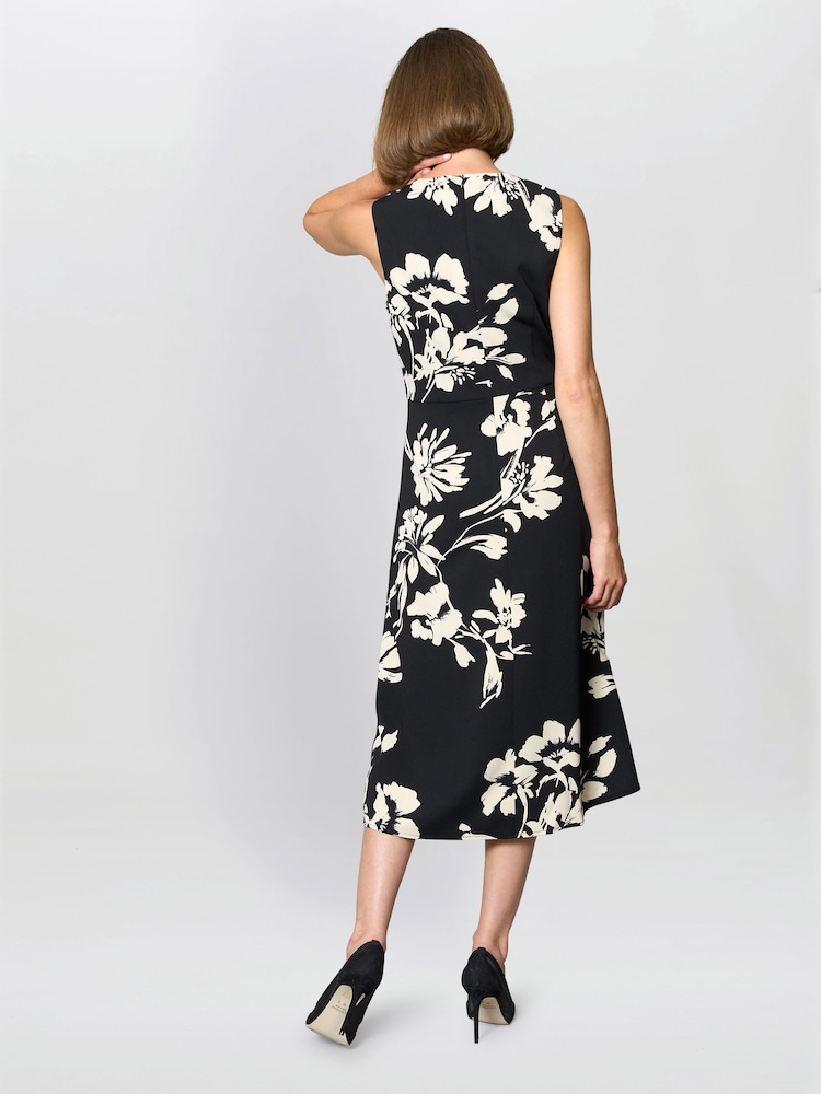 Gina Bacconi Black Joely Placement Floral Print Dress - Image 2 of 5 Gina Bacconi Black Joely Placement Floral Print Dress - Image 2 of 5