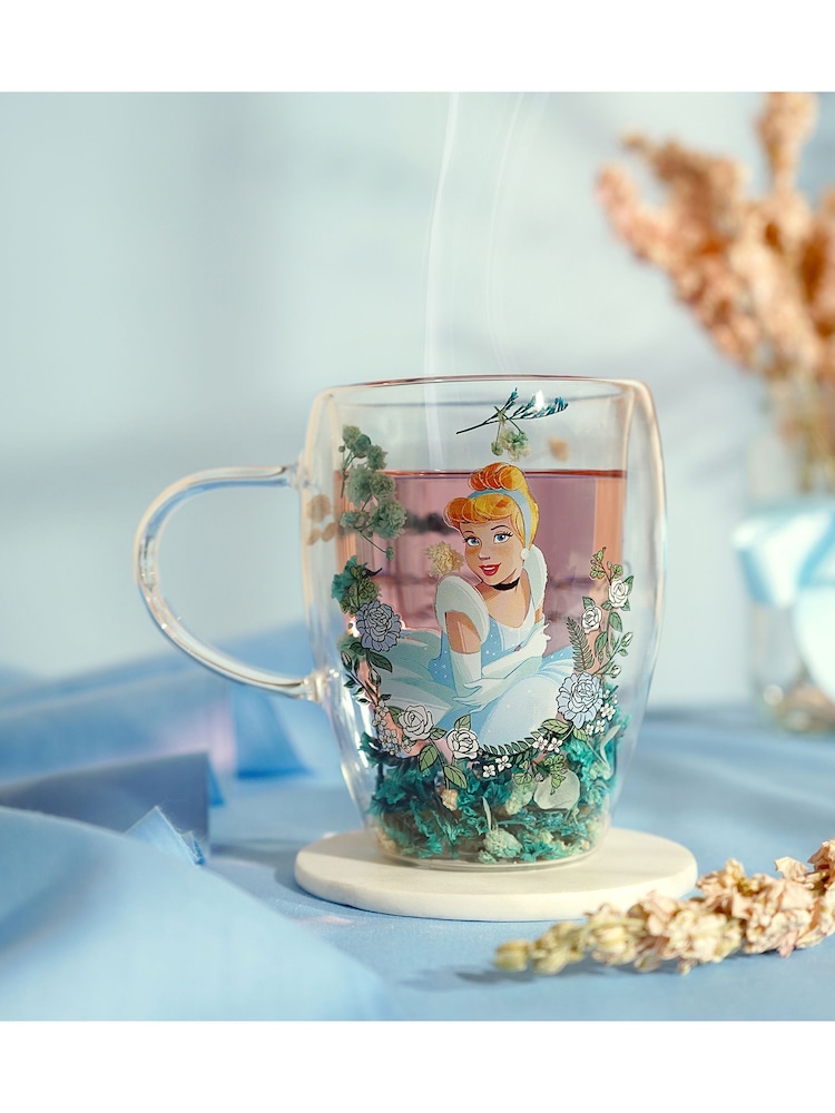 Disney Princess Blue Floral Decorative Cinderella Glass Mug - Image 1 of 5 Disney Princess Blue Floral Decorative Cinderella Glass Mug - Image 1 of 5