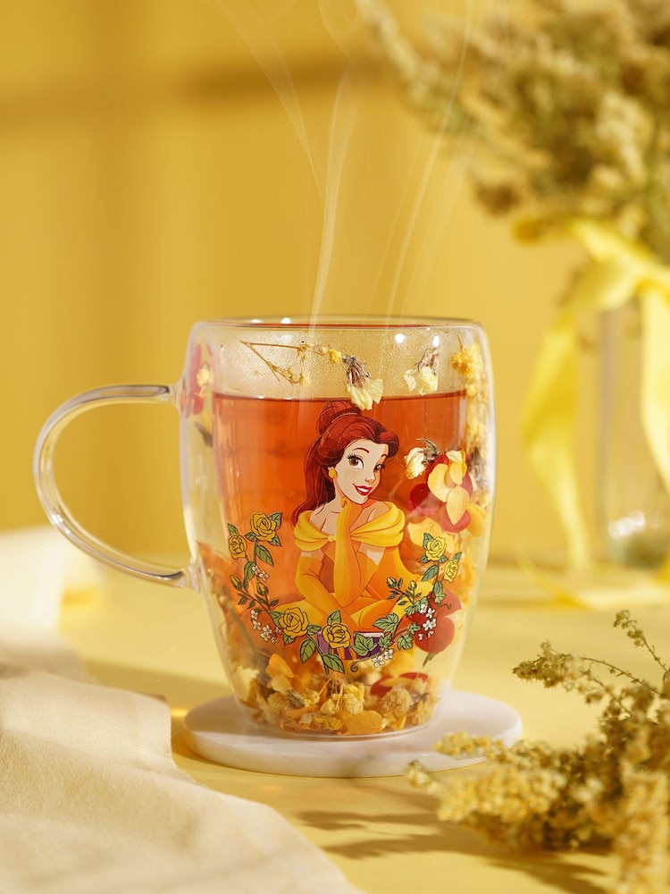 Disney Princess Yellow Floral Decorative Belle Glass Mug - Image 1 of 6
