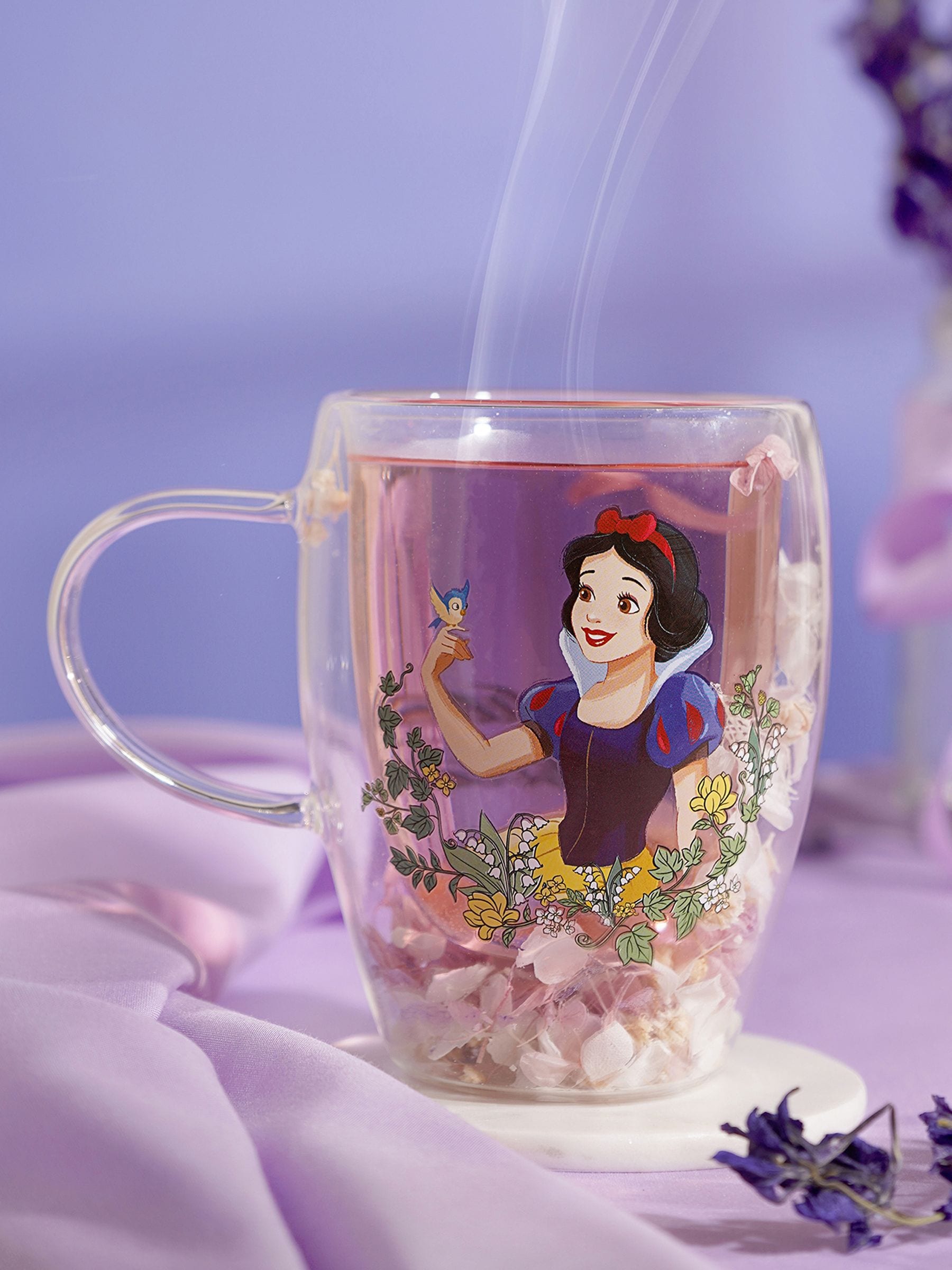 Disney Princess Unisex Blue Floral Decorative Snow White Glass Mug
