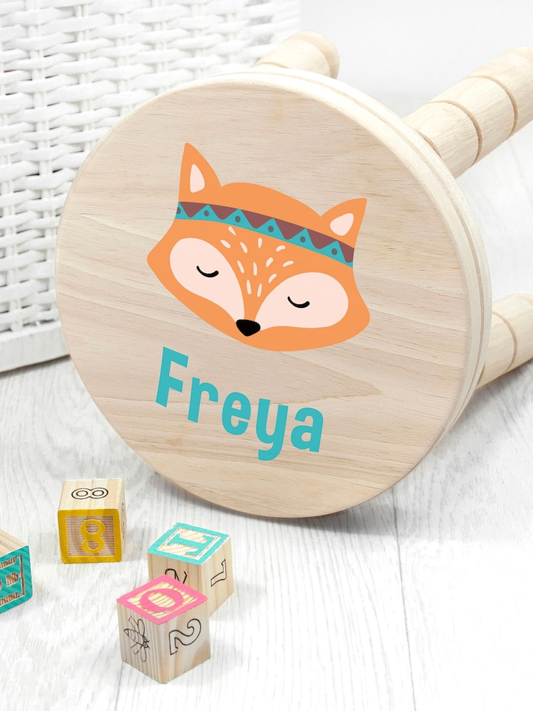 Personalised Cute Fox Kids Wooden Stool by Treat Republic - Image 2 of 5