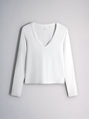 The Set 5 Pack V-Neck Ribbed Long Sleeve T-Shirts Brown/Black/Leopard Animal/Neutral/White - Image 5 of 8