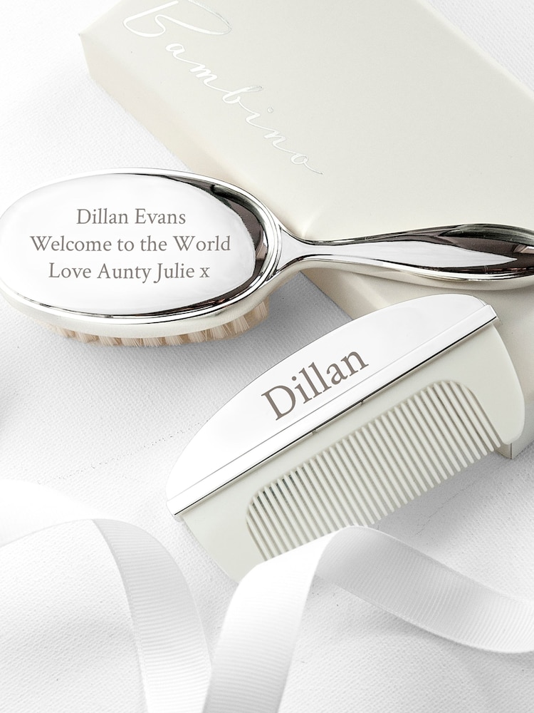 Personalised Silver Plated Baby Brush And Comb Set by Treat Republic - Image 1 of 6