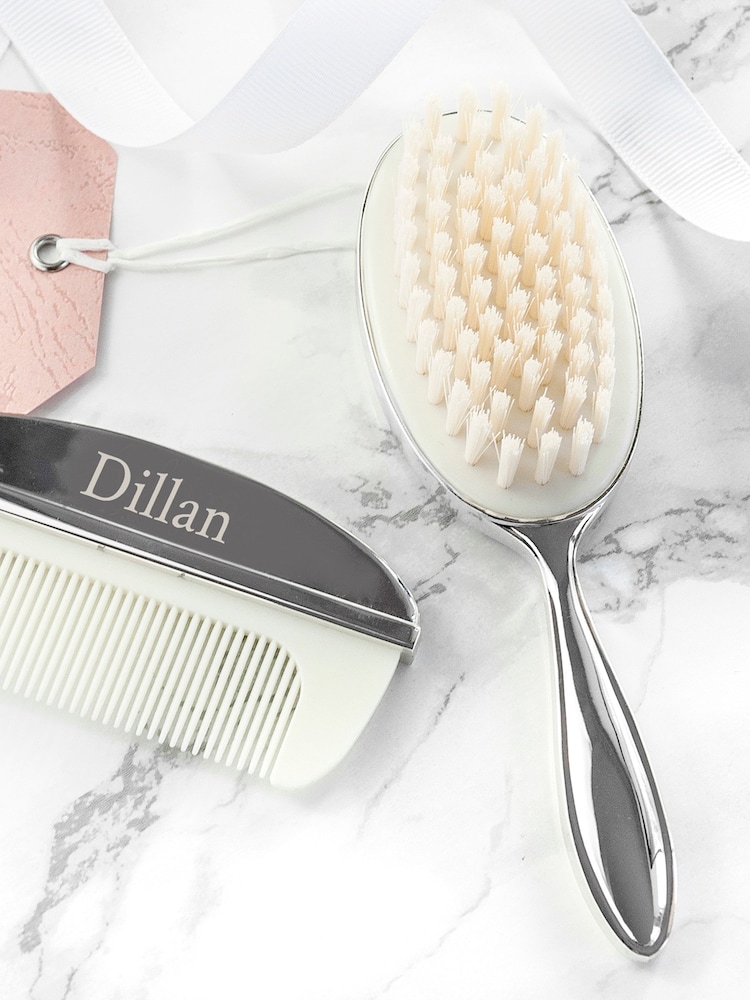 Personalised Silver Plated Baby Brush And Comb Set by Treat Republic - Image 2 of 6