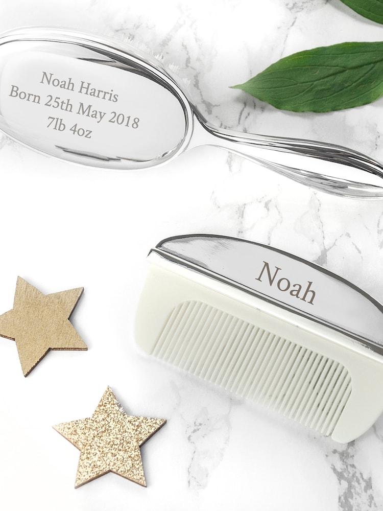 Personalised Silver Plated Baby Brush And Comb Set by Treat Republic - Image 6 of 6