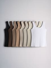 The Set 8 Pack Ribbed Scoop Vests Neutral - Image 1 of 11