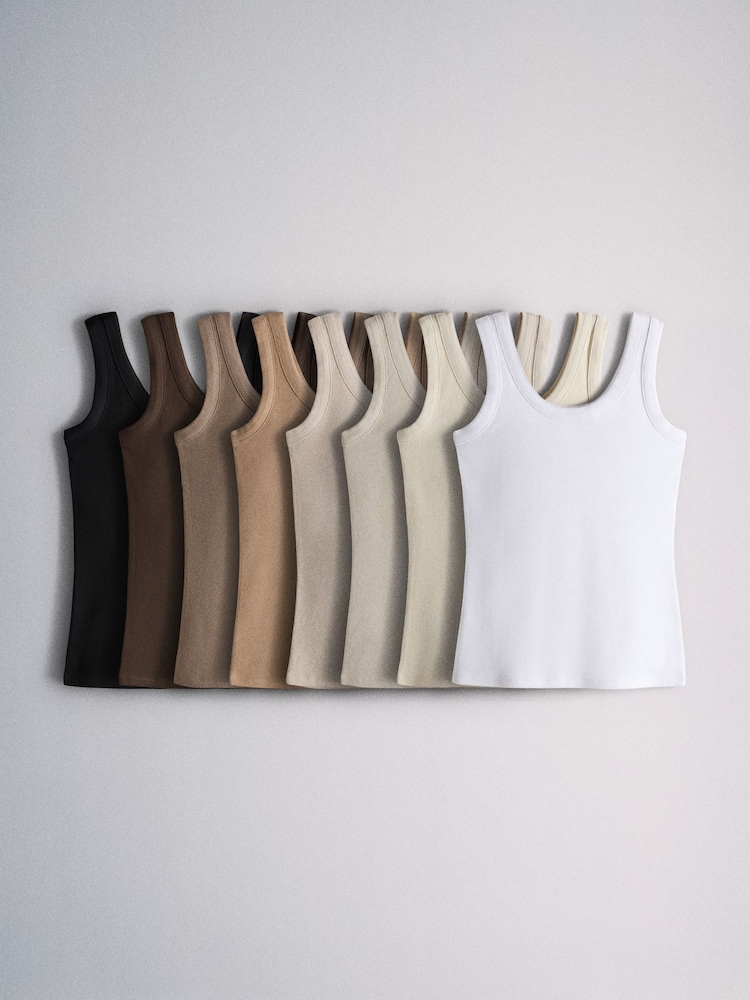 The Set 8 Pack Ribbed Scoop Vests Neutral - Image 1 of 11 The Set 8 Pack Ribbed Scoop Vests Neutral - Image 1 of 11