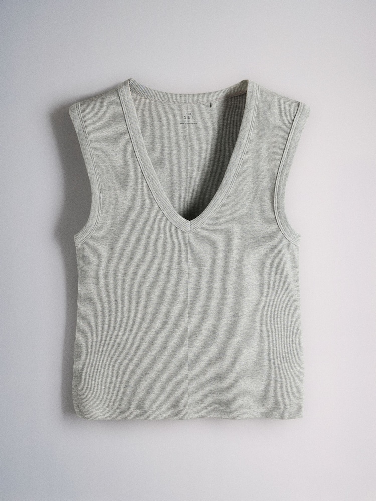 The Set 5 Pack Deep V-Neck Ribbed Vests Multi - Image 2 of 8 The Set 5 Pack Deep V-Neck Ribbed Vests Multi - Image 2 of 8