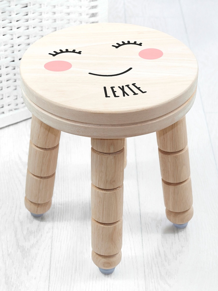 Personalised Cute Face Kids Wooden Stool by Treat Republic - Image 1 of 5