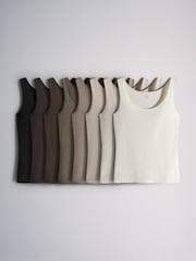 The Set 8 Pack Scoop Neck Wide Strap Vests Neutral/Brown/Black/Ecru/Oat - Image 1 of 11