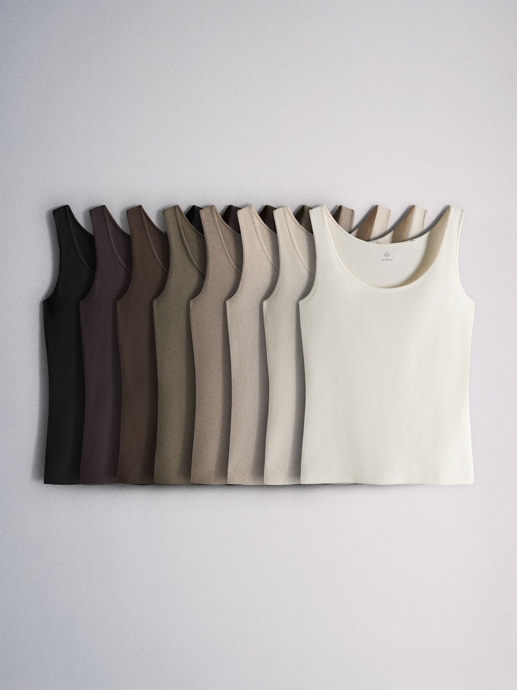 The Set 8 Pack Scoop Neck Wide Strap Vests Neutral/Brown/Black/Ecru/Oat - Image 1 of 11 The Set 8 Pack Scoop Neck Wide Strap Vests Neutral/Brown/Black/Ecru/Oat - Image 1 of 11