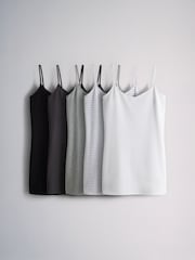The Set 5 Pack Longline Cami Vests Black/Grey Marl/Stripe/White - Image 1 of 8
