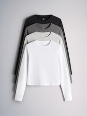 The Set 4 Pack Long Sleeve Cropped T-Shirts Grey/Black - Image 1 of 7