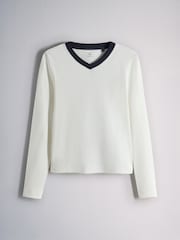 The Set 3 Pack High V-Neck Rib Long Sleeve Tops Burgundy/Cream/Navy - Image 10 of 13