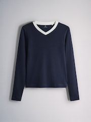 The Set 3 Pack High V-Neck Rib Long Sleeve Tops Burgundy/Cream/Navy - Image 11 of 13