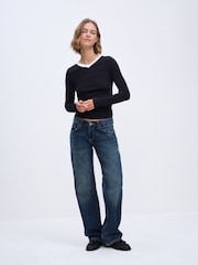 The Set 3 Pack High V-Neck Rib Long Sleeve Tops Burgundy/Cream/Navy - Image 4 of 13