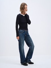 The Set 3 Pack High V-Neck Rib Long Sleeve Tops Burgundy/Cream/Navy - Image 5 of 13