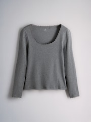 The Set 5 Pack Long Sleeve Ribbed Lace Scoop Tops Black/Grey/Charcoal/White - Image 3 of 8