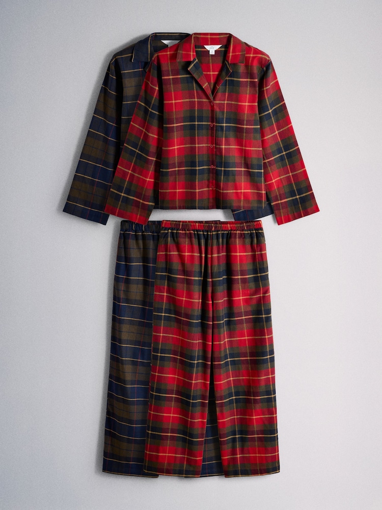 The Set 2 Pack Flannel Cotton Traditional Pyjamas Set Red Check/Green Check - Image 1 of 7