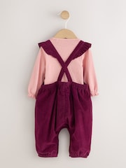 Burgundy Floral Cord Baby Dungarees And Bodysuit Set 2 Piece (0mths-2yrs) - Image 2 of 6