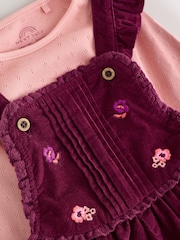 Burgundy Floral Cord Baby Dungarees And Bodysuit Set 2 Piece (0mths-2yrs) - Image 3 of 6