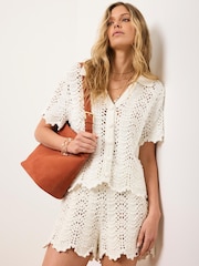 Mint Velvet White Cotton Blend Embellished Crochet Top - Image 1 of 7