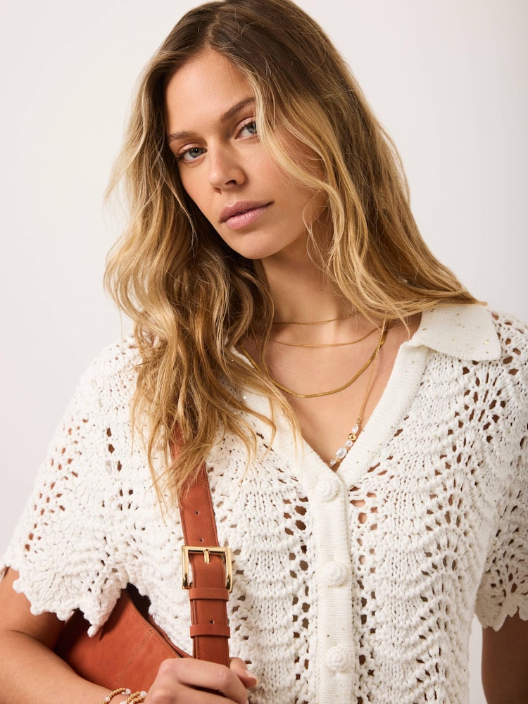 Mint Velvet White Cotton Blend Embellished Crochet Top - Image 2 of 7 Mint Velvet White Cotton Blend Embellished Crochet Top - Image 2 of 7