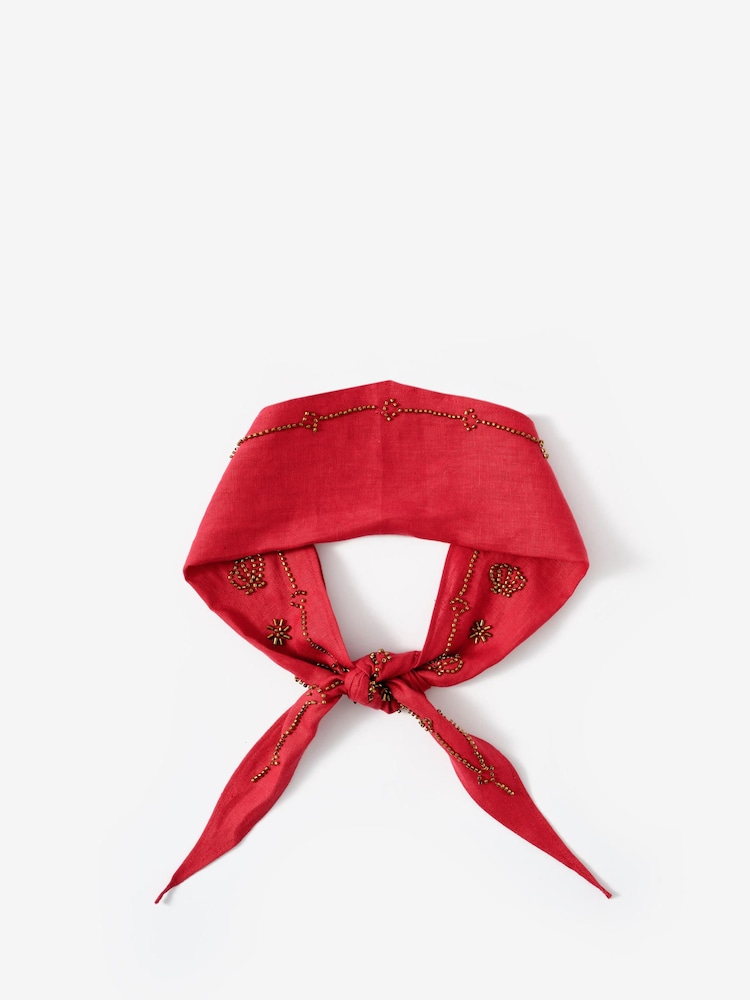 Mint Velvet Red Linen Embellished Neck Scarf - Image 1 of 5