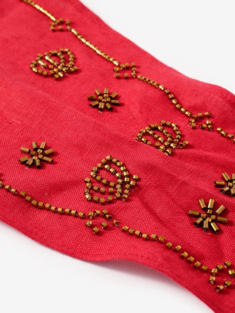 Mint Velvet Red Linen Embellished Neck Scarf - Image 2 of 5