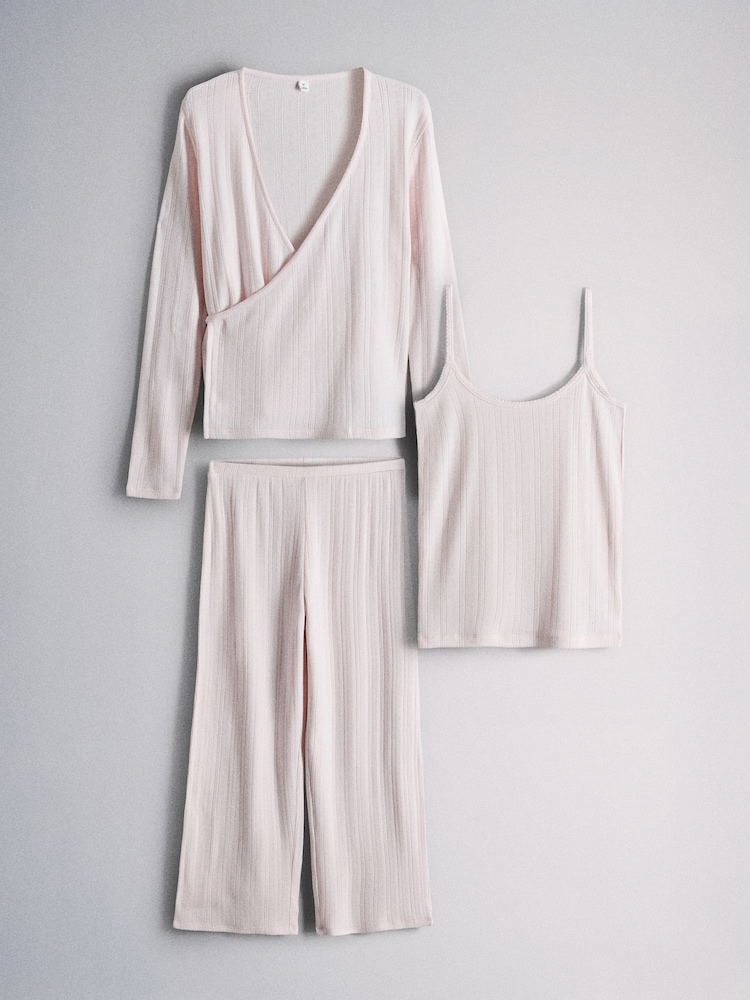 The Set Pointelle Pyjamas Set 3 Piece Pink - Image 2 of 14