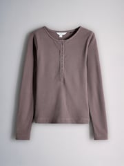 The Set Soft Cream Henley and Balloon Pant Lounge Co-Ord Set Aubergine Purple - Image 2 of 5