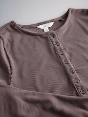 The Set Soft Cream Henley and Balloon Pant Lounge Co-Ord Set Aubergine Purple - Image 5 of 5