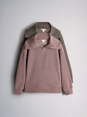 The Set 2 Pack Half Zip Funnel Neck Lounge Sweater Taupe / Pink - Image 1 of 5
